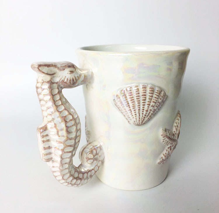 厂家新款个性创意海洋系列海马海贝海星中温异形马克杯可定制logo