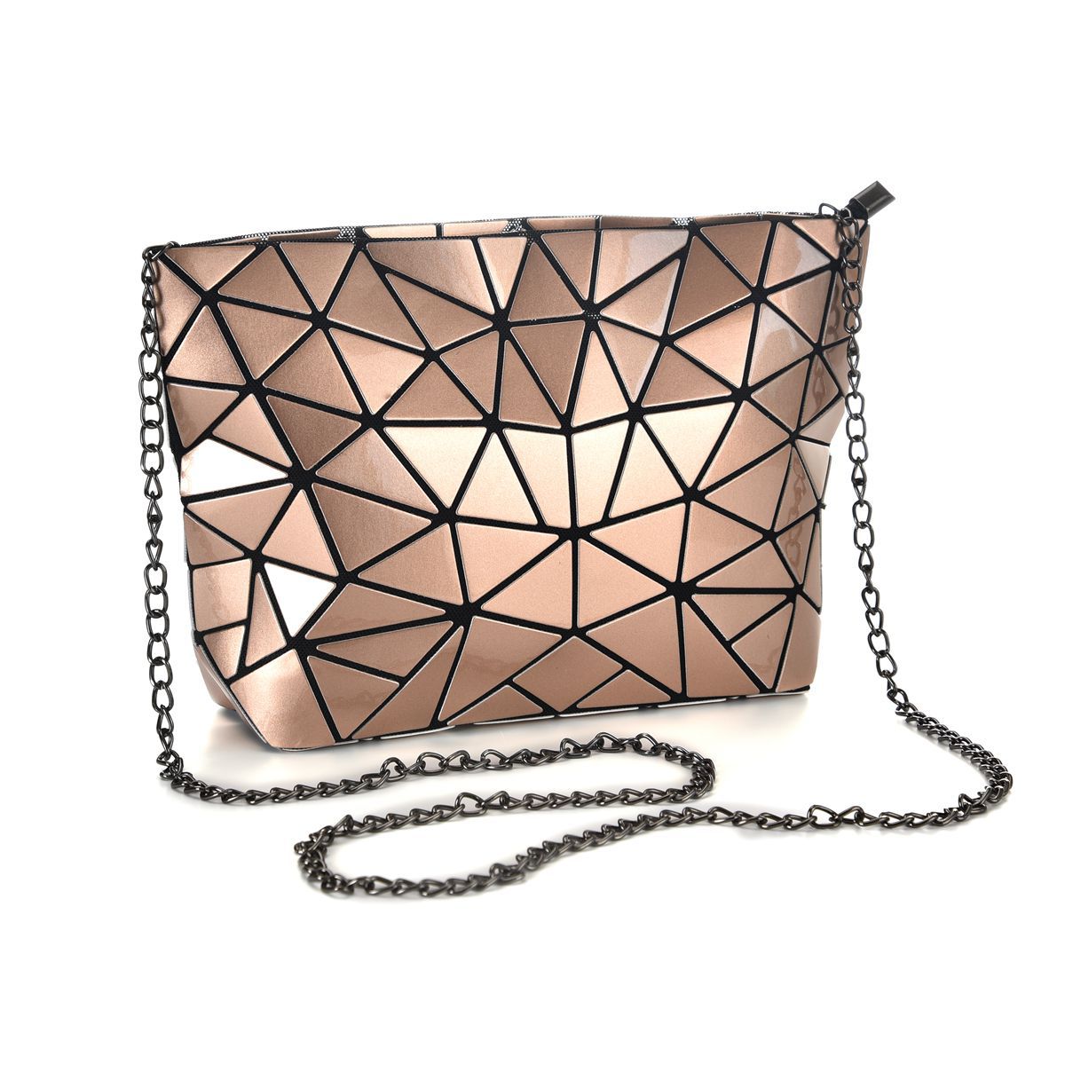 2018pu菱形折叠链条包几何菱格包单肩斜挎包百变女士链条小包包