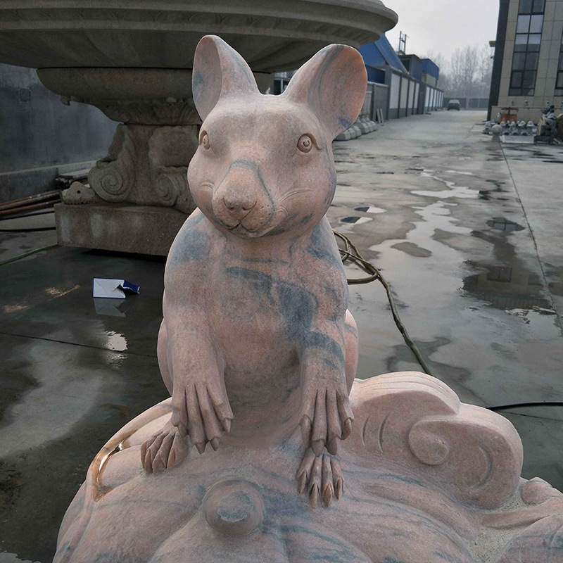 厂家供应石雕老鼠晚霞红十二生肖动物雕塑户外现代摆件 加工定制