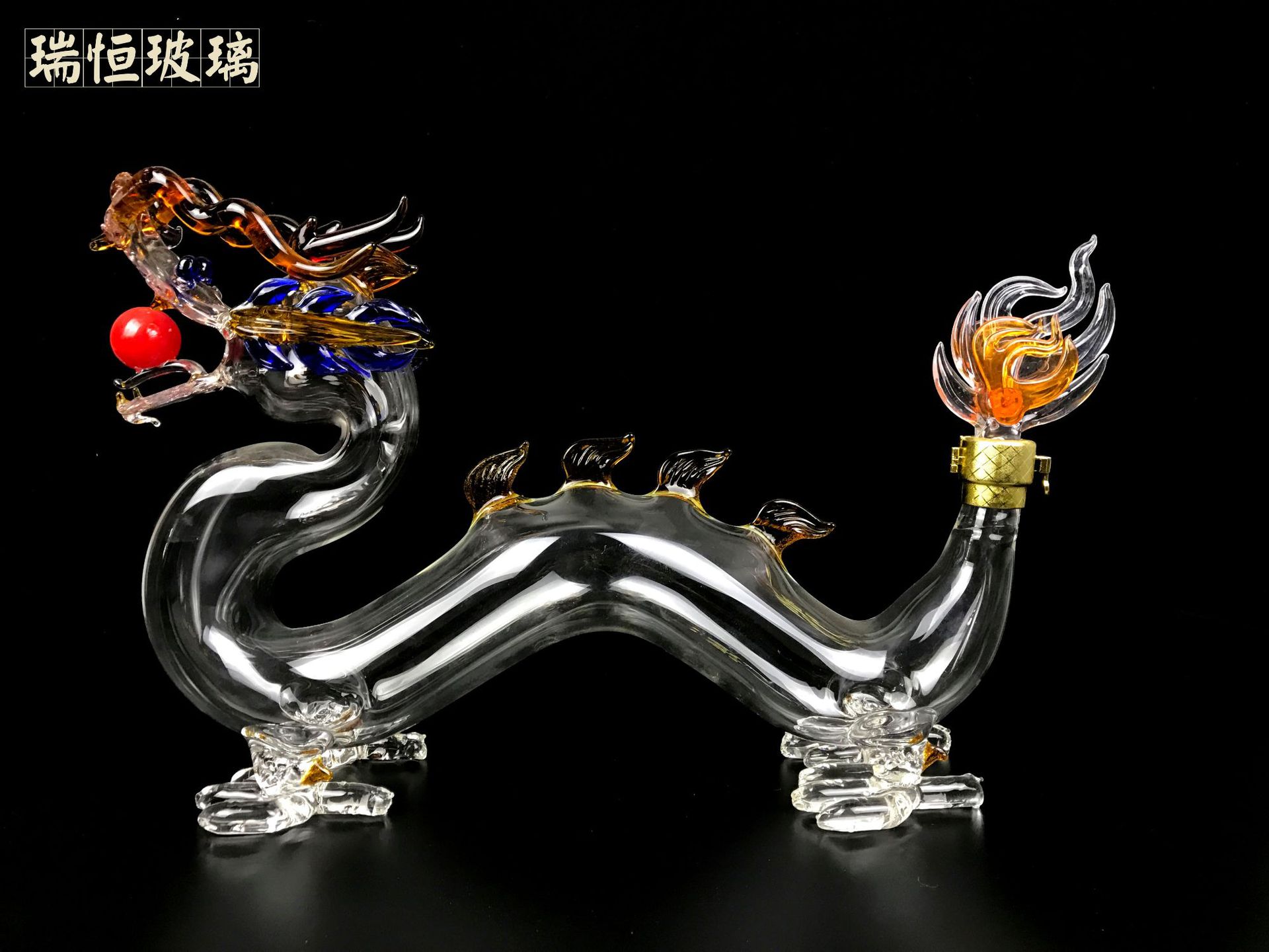 玻璃白酒瓶 髙硼硅玻璃龙型酒瓶 空心龙创意 造型酒瓶 1000ml