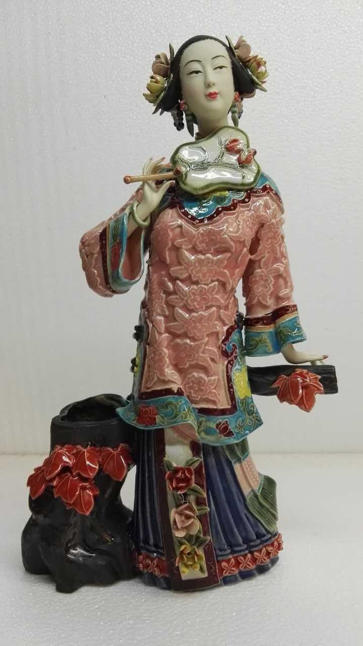 林伟东大师作品正品初夏荷花姑娘石湾陶瓷公仔古典仕女美女装饰