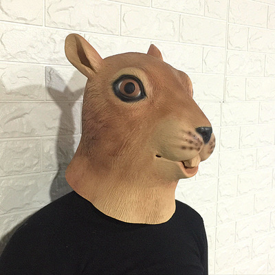 松鼠面具可爱动物头套 万圣节卡通儿童乳胶头饰 化妆舞会表演道具