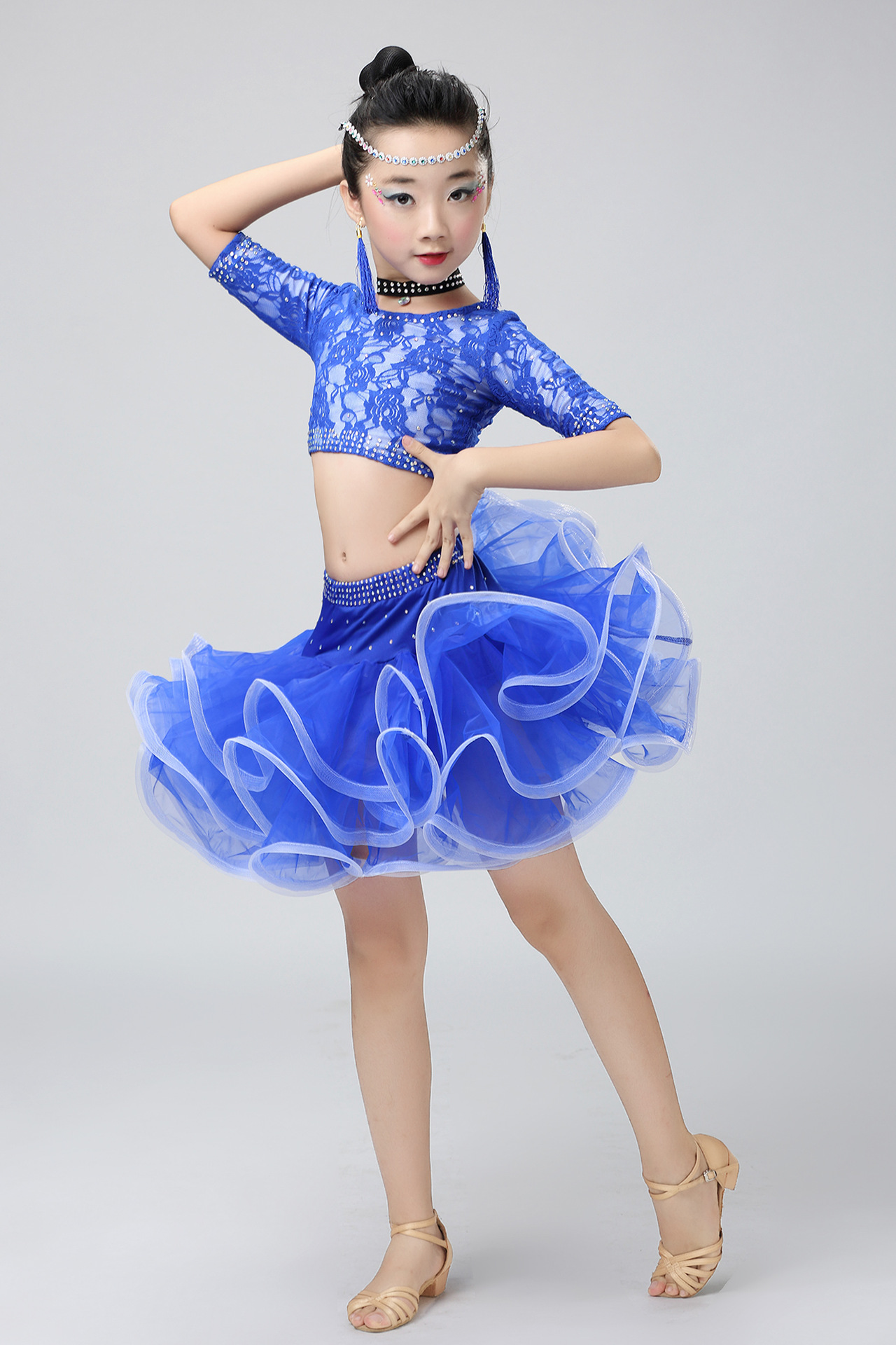 女童拉丁舞裙少儿夏季拉丁舞练功服儿童舞蹈演出服女孩表演服服装
