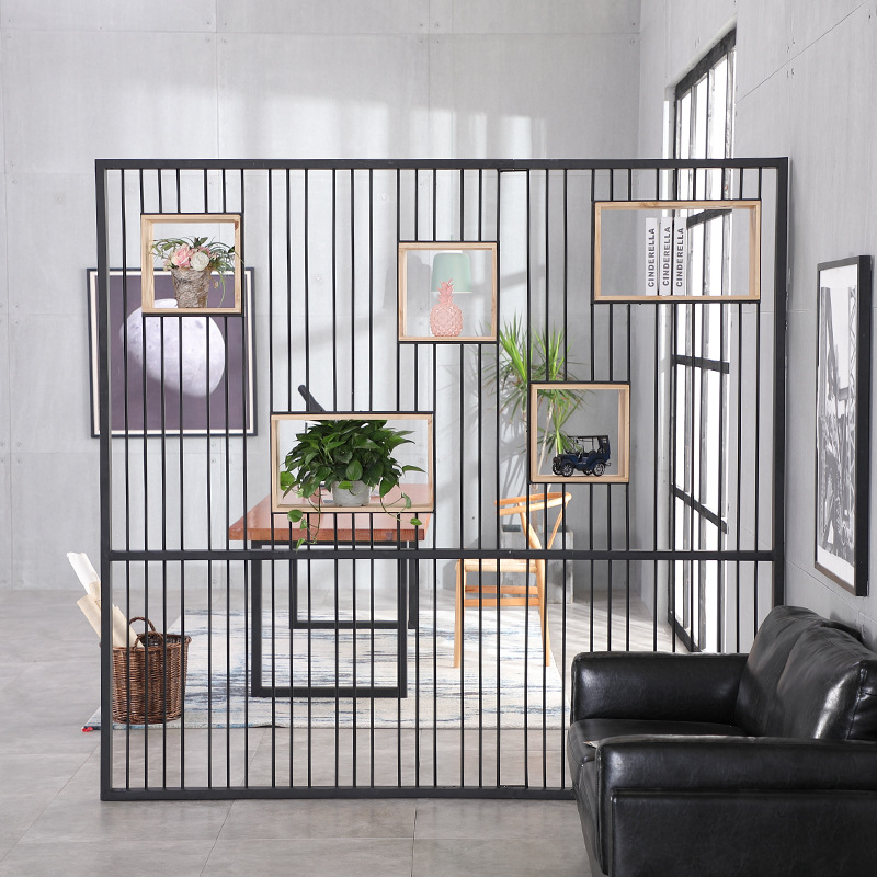现代简约办公室铁艺屏风 工业风家具屏风隔断 落地装饰隔断架