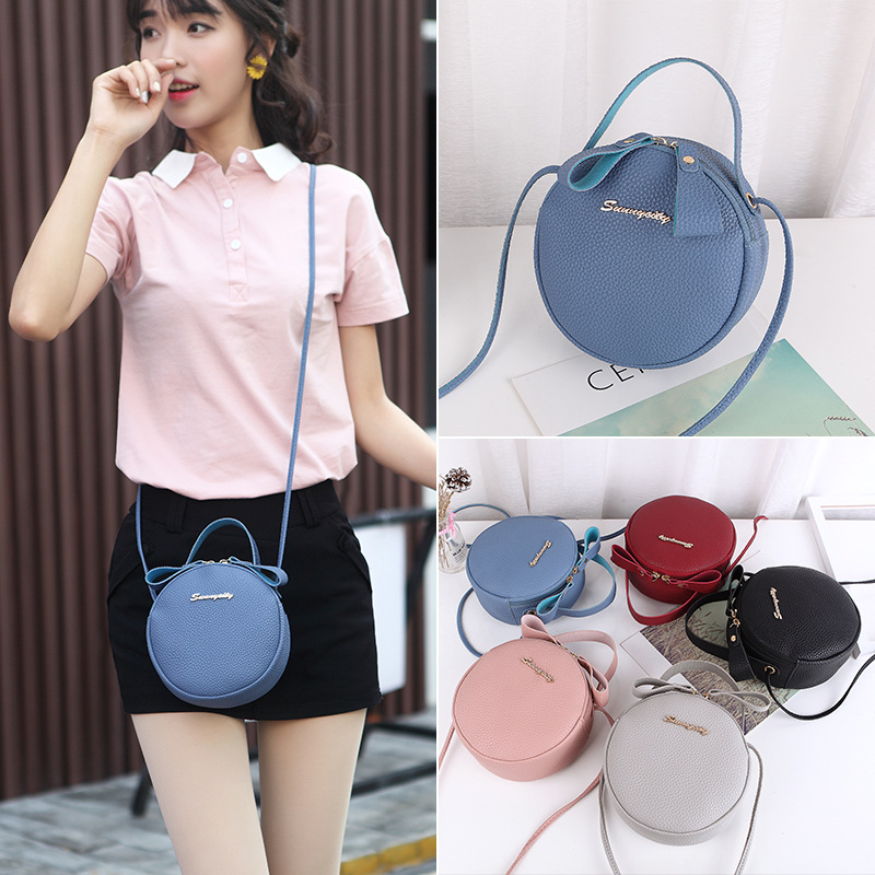 Lychee Pattern Shoulder Bag Women's Bag 2022 Korean Fashionable New Crossbody Bag Portable Fresh Small round Bag Mini Bag