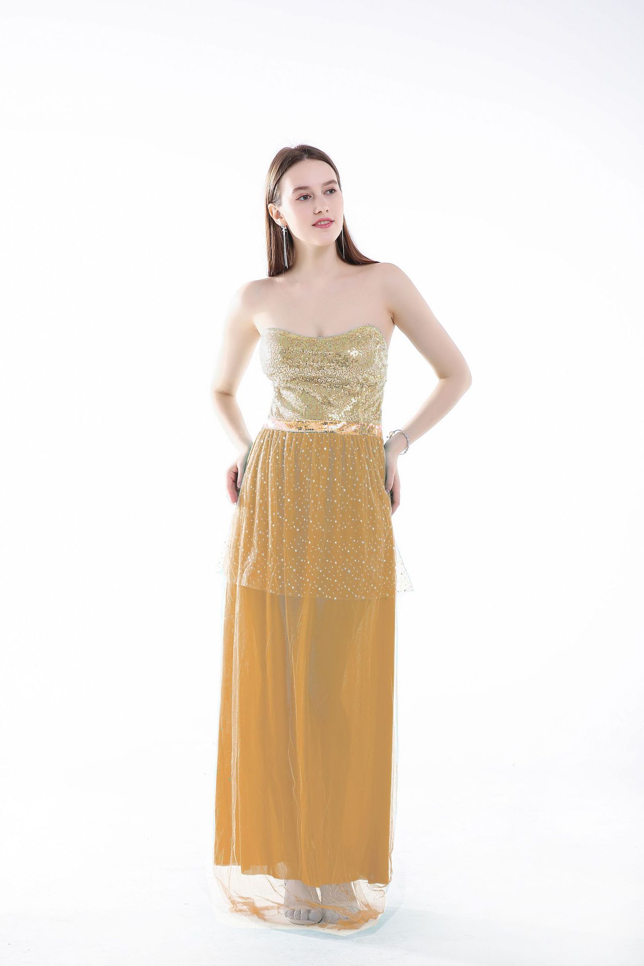 2016ebay 速卖通热卖新款欧美性感抹胸纱裙性感晚礼服 现货