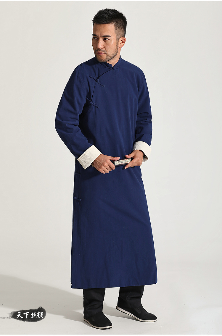 双层中式长袍马褂小品评书相声演出服 中式礼服古装唐装大码长袍