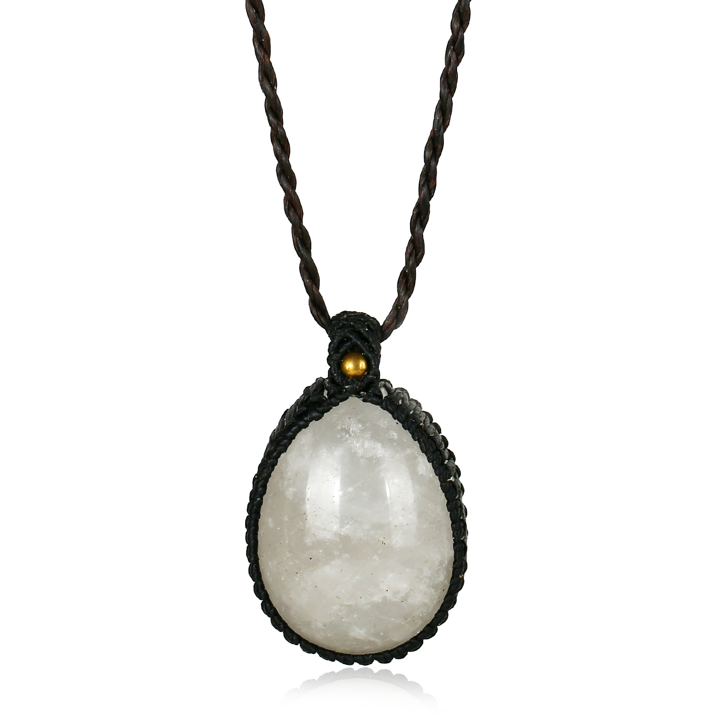 2020跨境新品配饰蛋白石大项链女蜡线手工编织天然石头吊坠批发