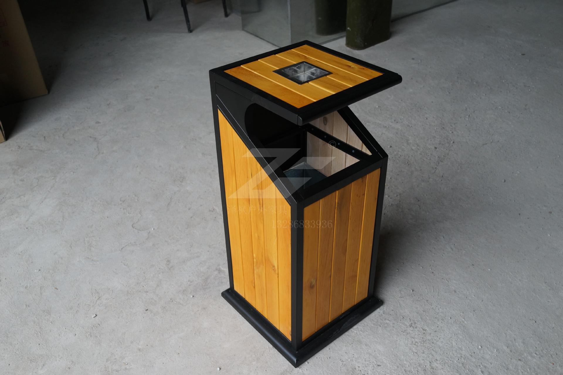 高端定制 户外钢木结构垃圾桶 酒店户外垃圾桶 防腐木单桶垃圾桶