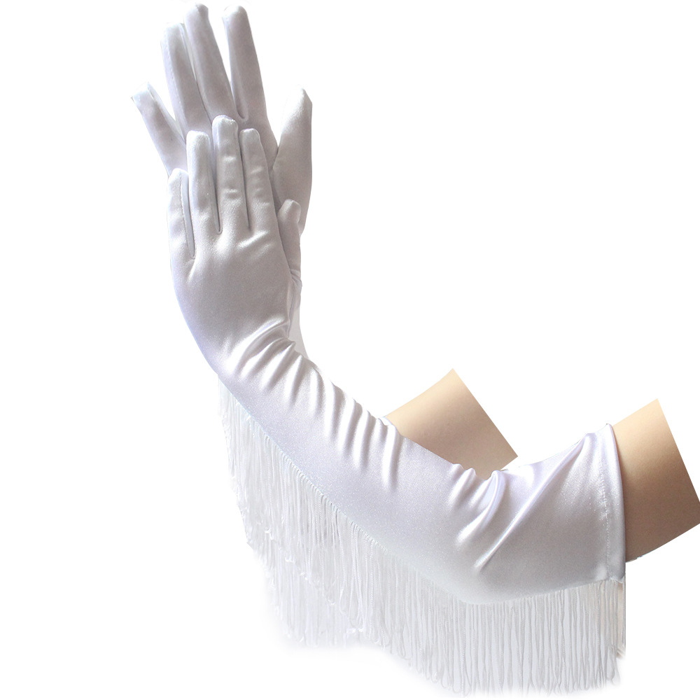 New Tassel Long Satin Gloves Latin Dance Gloves for Performance Satin Tassel Bridal Gloves Performance