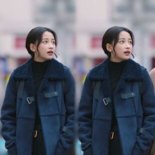 凉生我们可不可以不忧伤孙怡姜生同款蓝色鹿皮绒大衣毛呢外套女冬