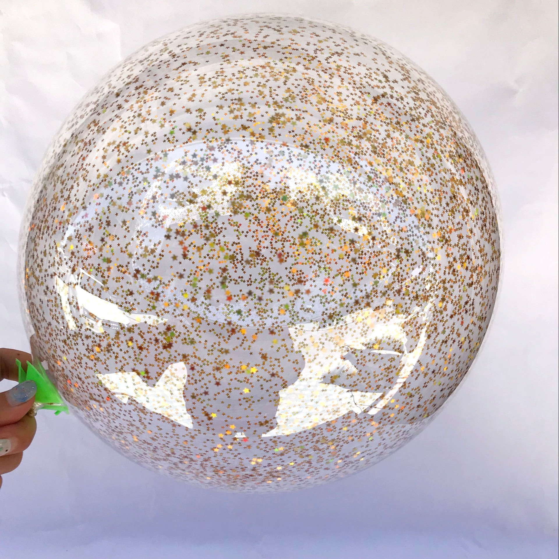 18寸超透明波波球装镭射五角星亮片结婚气球气氛场景布置派对用品