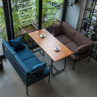 北欧简约客厅懒人沙发loft休闲卡座沙发咖啡厅奶茶店铁艺沙发组合