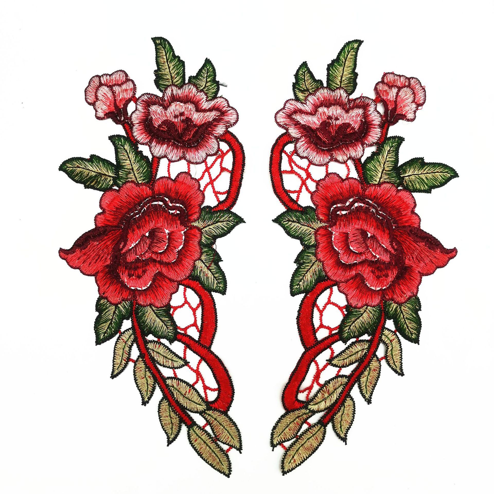 经典领花绣花 高质量水溶刺绣红色对花 diy外单衣服补丁装饰贴花