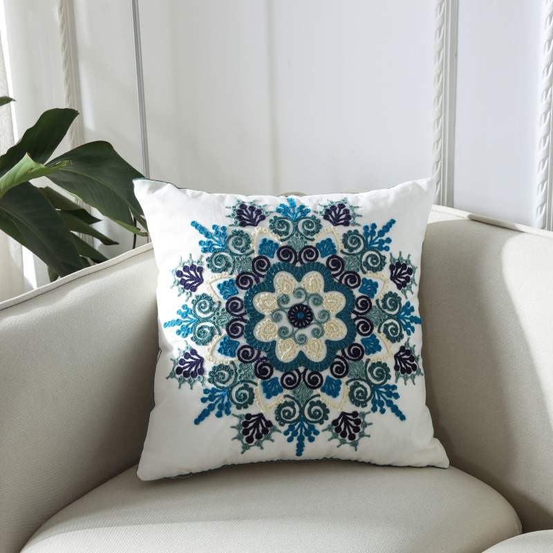 爱恩 简约花卉图案绣花抱枕 沙发特种毛线靠垫含芯 一件代发
