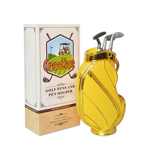 廠家直銷 創意辦公學習文具禮品筆毫不在意淡然一笑筒 高爾夫球包筆筒配三支球桿筆