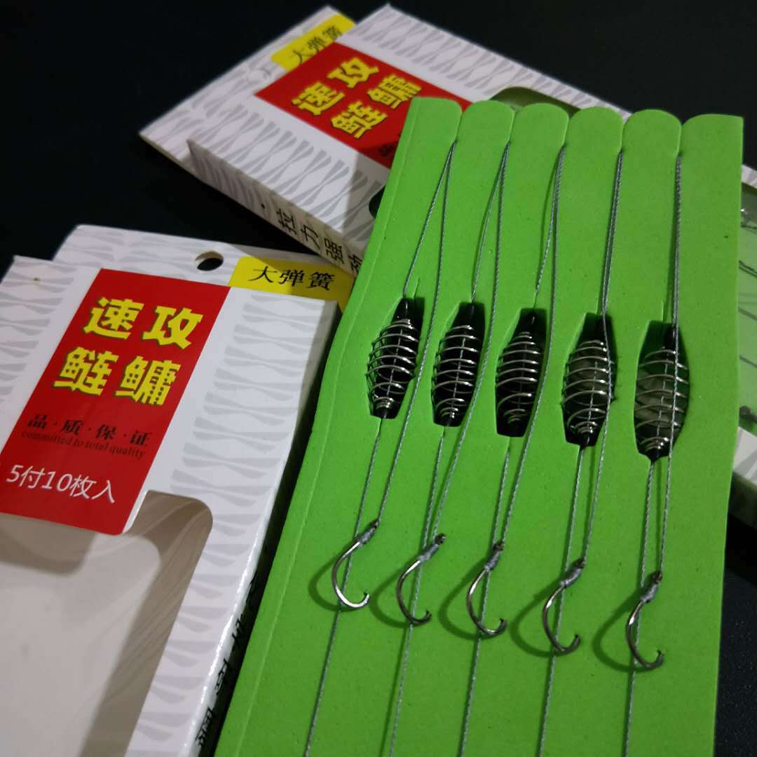 鱼钩5付手竿鲢鳙钓组弹簧钩 伊势尼有倒刺钓花鲢鱼钩子线双钩批发