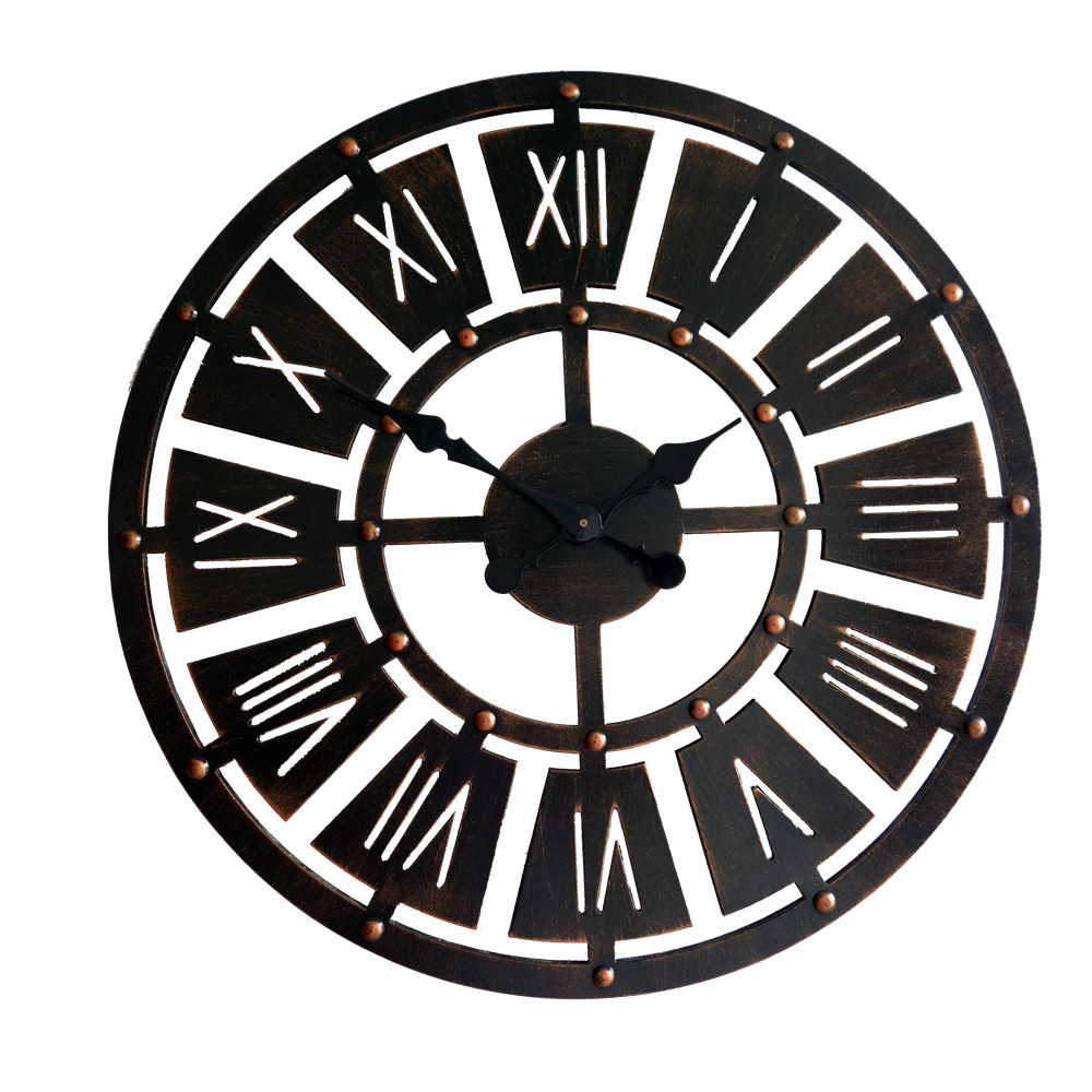 欧式复古墙面装饰3d木质挂钟 创意立体罗马数字客厅石英钟