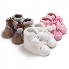 婴儿鞋圣诞节冬季款0-1岁宝宝软底保暖加绒毛毛球雪地靴一件代发