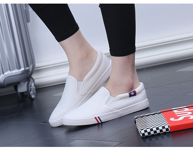 Spring Korean Style Canvas Shoes Men's Slip-on Loafers Couple's White Shoes Fashionable Shoes Breathable Shoes Men's Extra Large Size