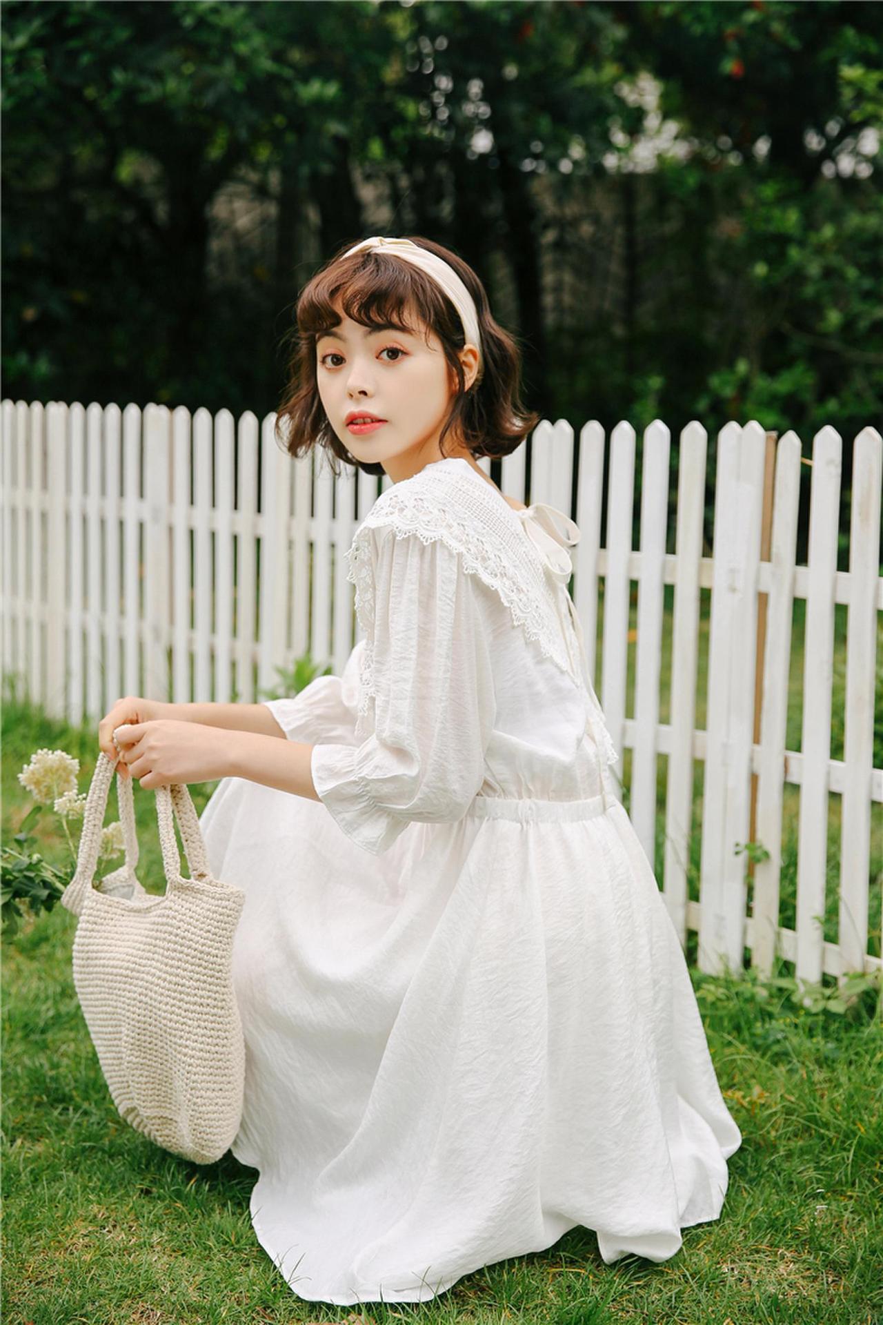 实拍 文艺白色连衣裙女夏2018新款ins超火的超仙收腰少女裙 9302