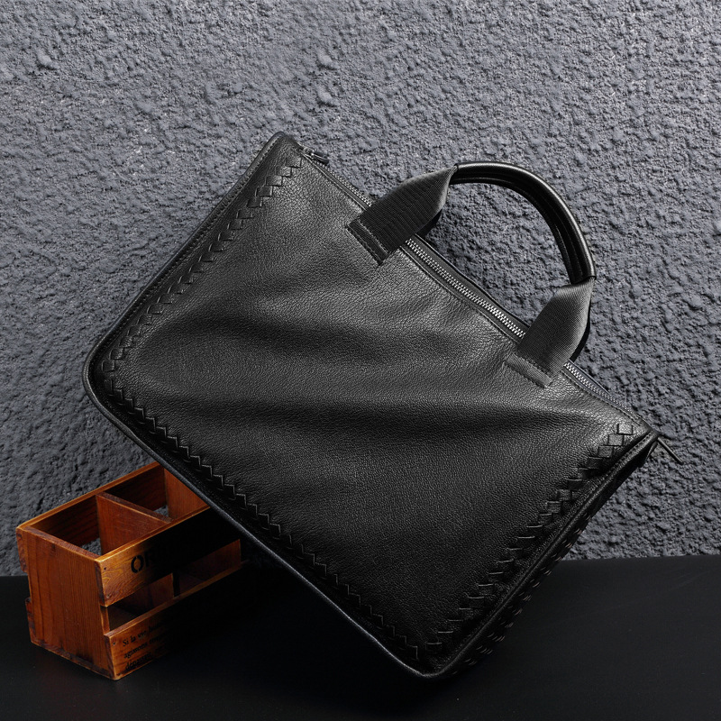 Men's Real-Leather Bag Business Shoulder Men's Bag Laptop Bag Sheepskin Briefcase Knitted Messenger Bag Men's Leather Bag