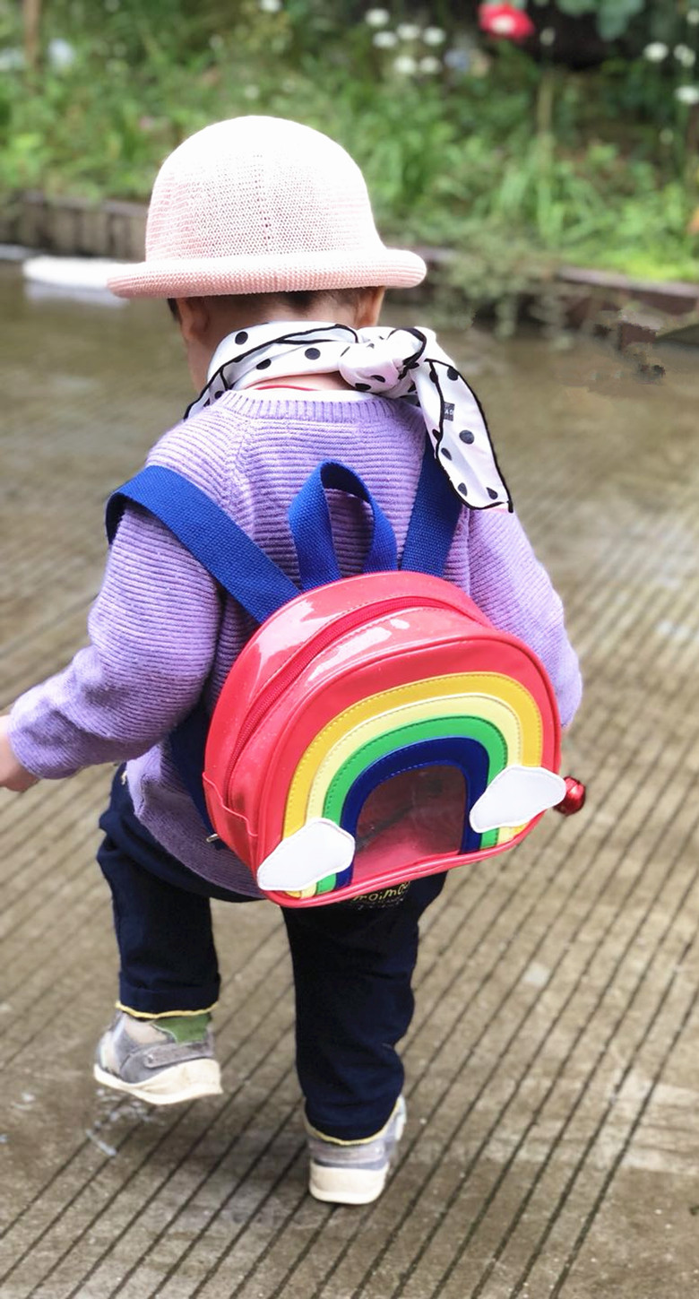 新款儿童彩虹背包 可爱迷你透明水晶双肩包 小童幼儿园出游包
