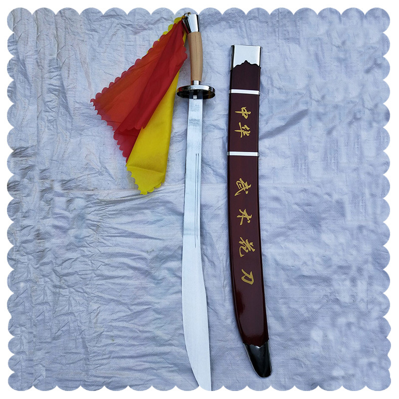 跨境厂家现货批发武术表演太极刀晨练健身木兰器械未开刃碳钢软刀