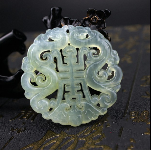 岫玉双面镂空雕刻双龙助寿挂件男女情侣吊坠玉佩汉服配饰腰佩