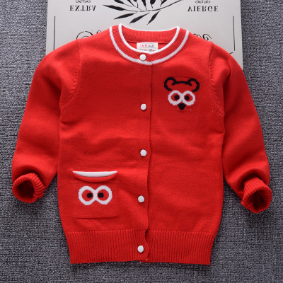 女童假口袋单层开衫毛衣秋冬新款韩版儿童针织衫童装宝宝细毛衫批