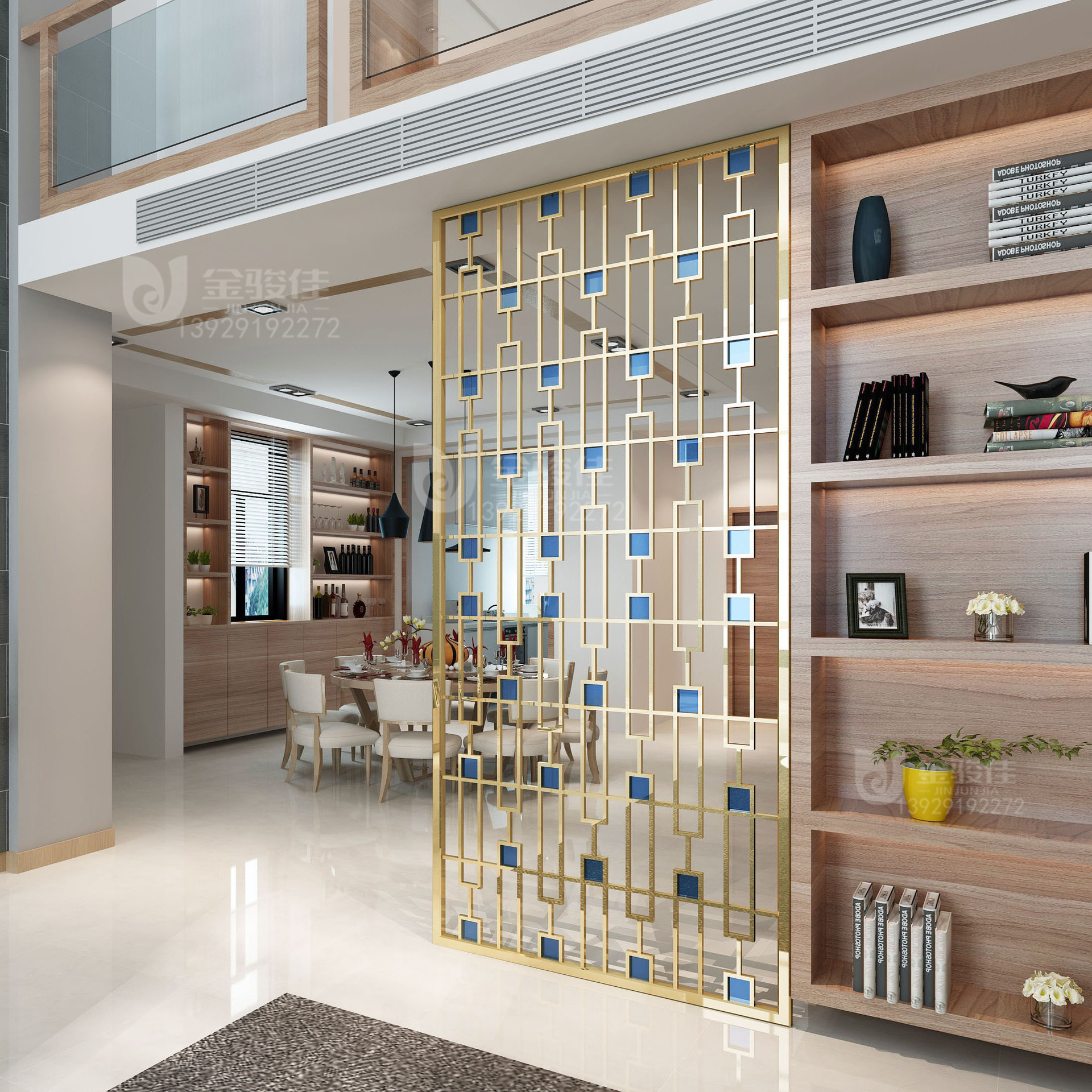 北京中式屏风隔断简约金属格栅隔断镂空艺术不锈钢花格售楼部庭院