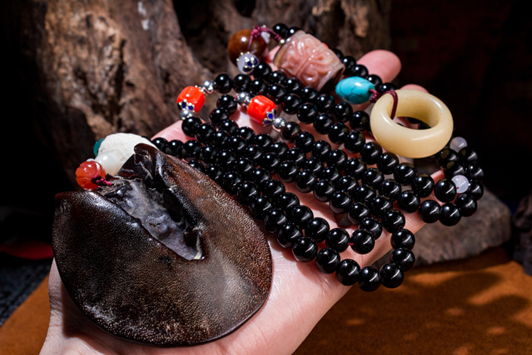 天然西藏纯黑羊角108颗佛珠羊角珠子长串手链名族风男女文玩念珠