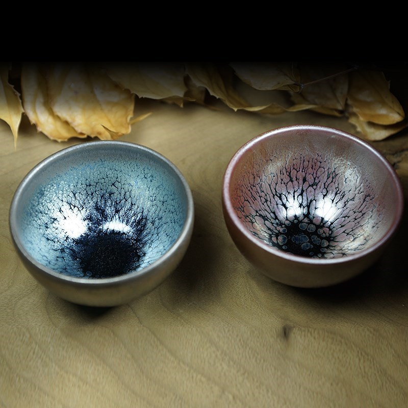 建阳水吉建盏文海对杯油滴兔毫鹧鸪斑曜变天目茶盏铁胎主人杯茶具