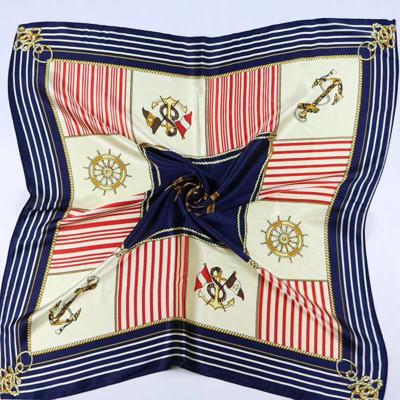 New Sailing Boat Anchor Temperament Small Square Towel Quality Emulation Silk Scarf White Collar Elegant Scarf Scarf All-Match Office Lady Style