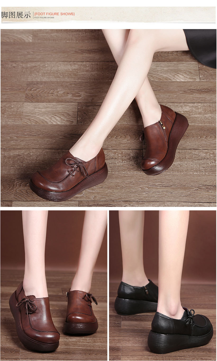 纤纤佳人2018春季新款单鞋真皮复古手工女鞋民族风厚底松糕鞋大头