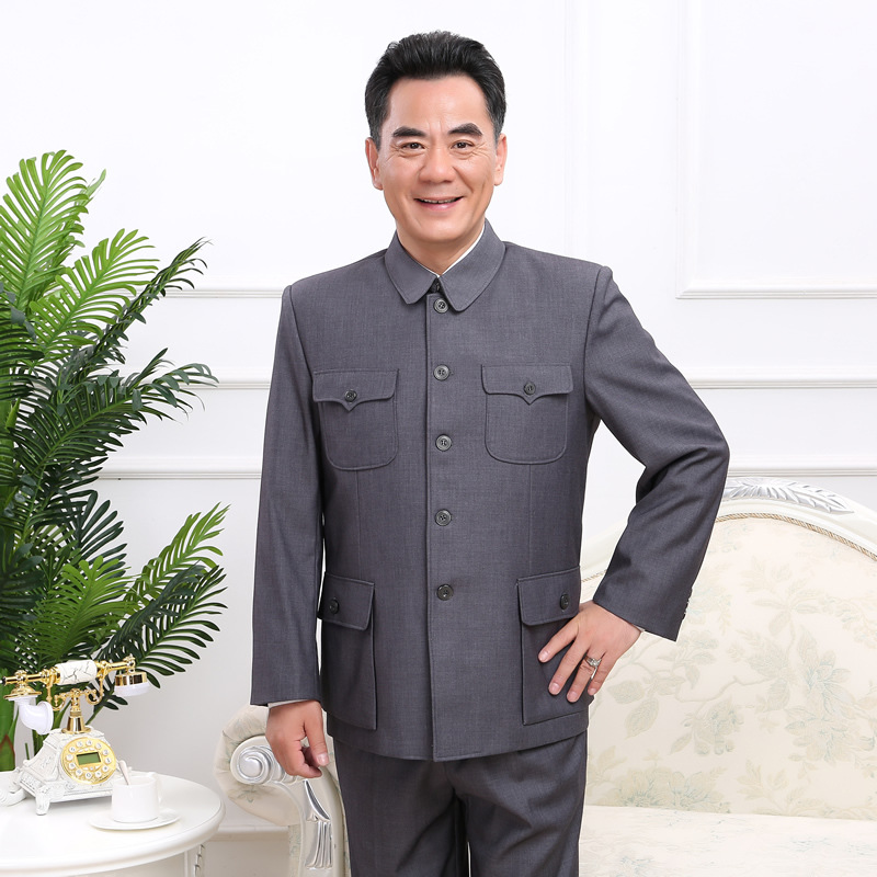 中山装男中老年爸爸装老式复古中国风老人爷爷休闲中山服夏季薄款