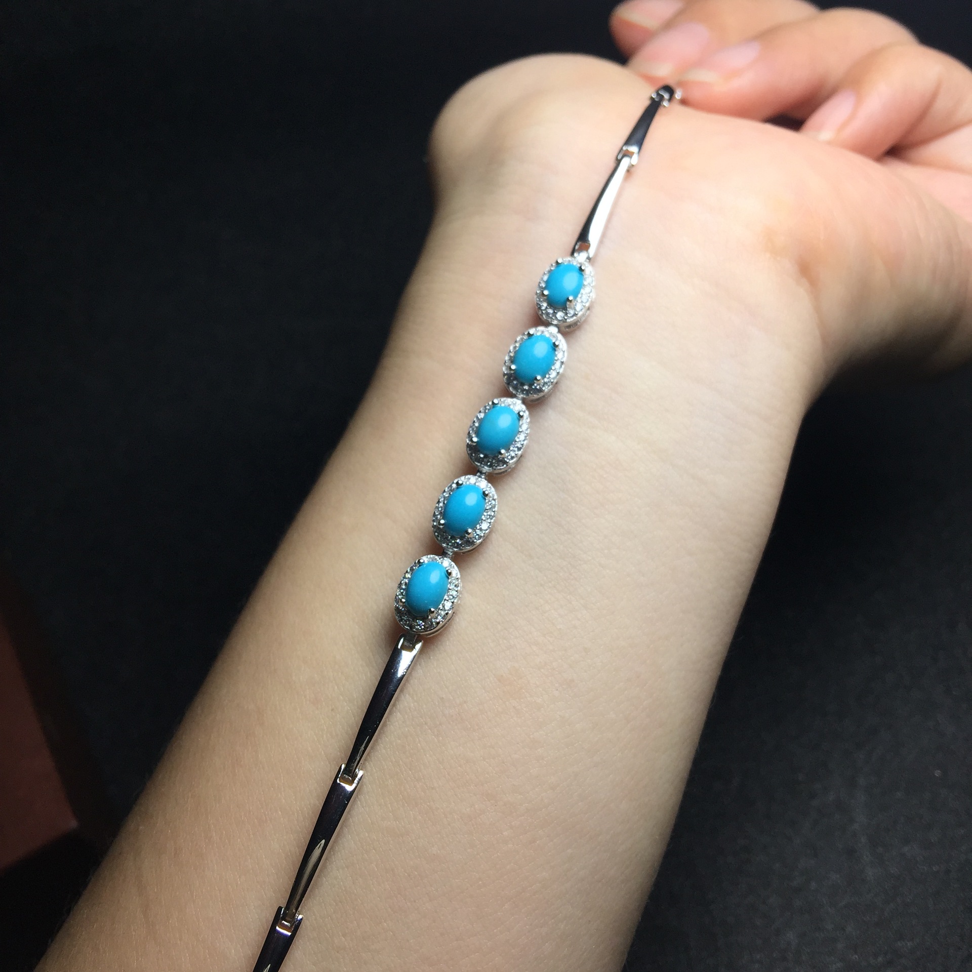 彩宝首饰 925银镶嵌天然蓝松手链 款式新颖时尚简单大方