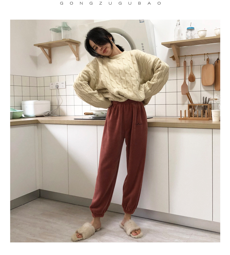 量大批发仙女暖暖裤家居裤懒懒珊瑚绒睡裤女收口加厚法兰绒宽松裤