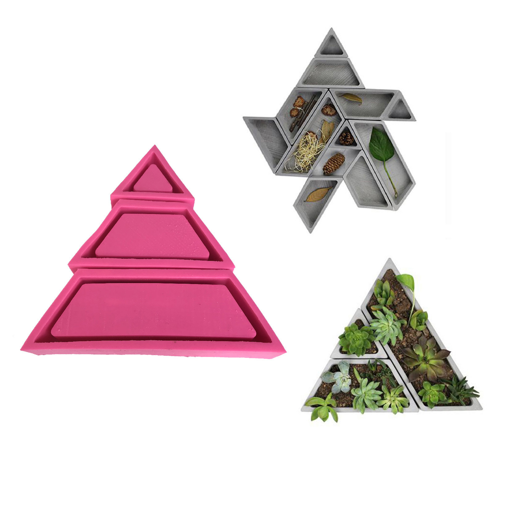 bk2024-26 梯形三角形混凝土模具创意北欧花器组合水泥花盆模具