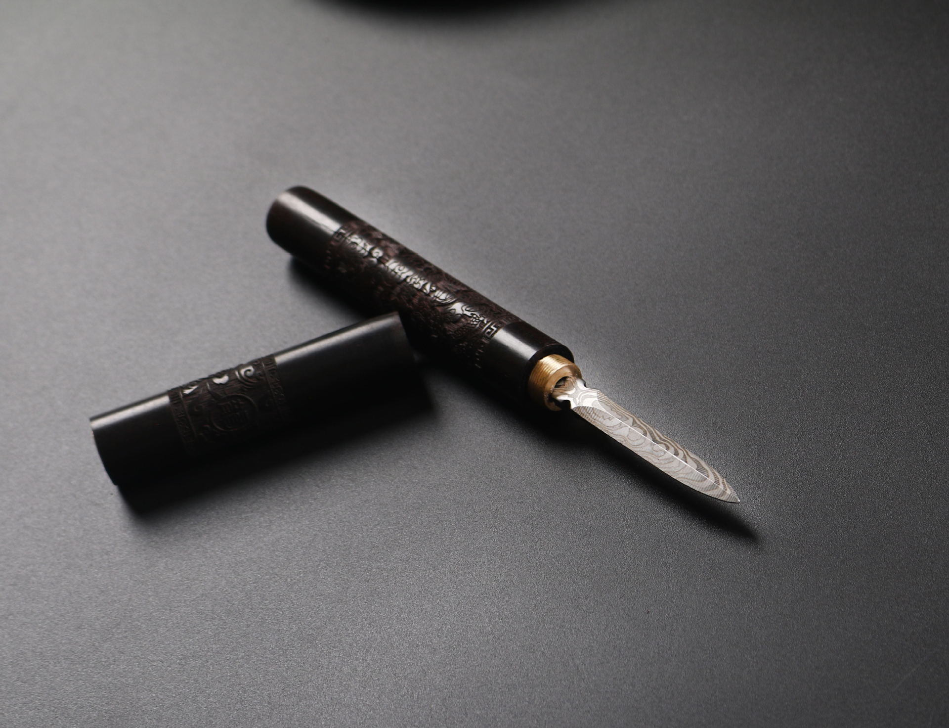 龙凤呈祥花纹式雕刻茶刀普洱茶刀茶道配件紫光檀,科檀木质