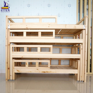 厂家直销儿童实木床四层推拉松木床学生宿舍省地四层推拉实木床