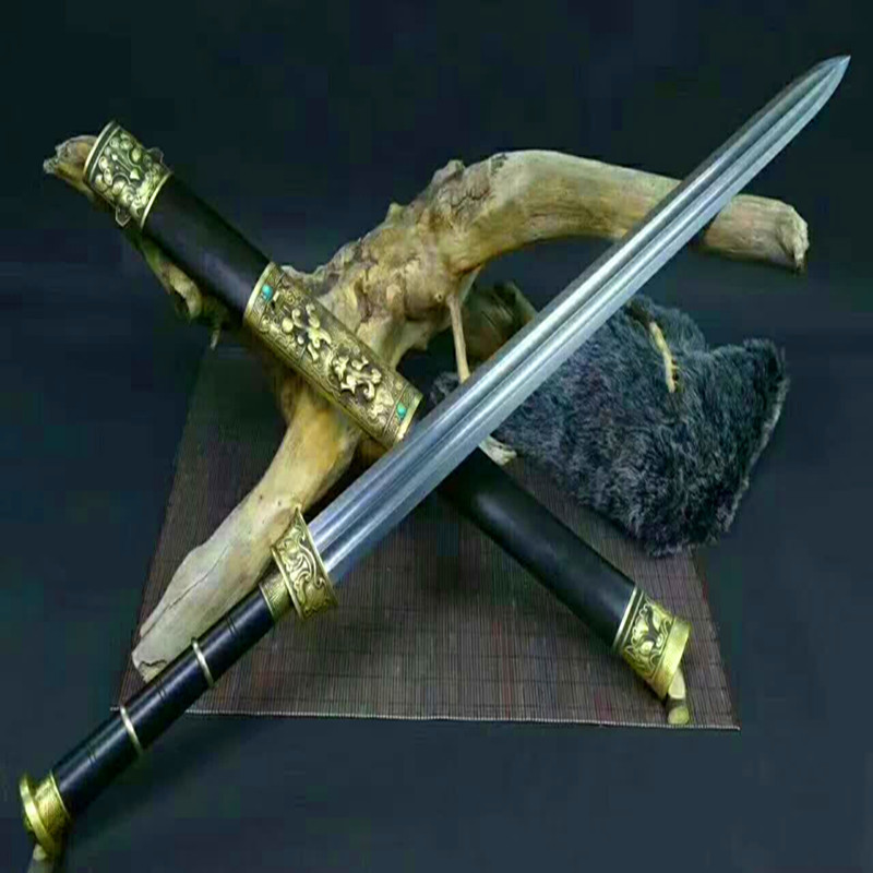 侠客堂高端宝剑铜复古秦汉唐剑酸枝木花纹钢羽毛纹烧刃未开刃￥780