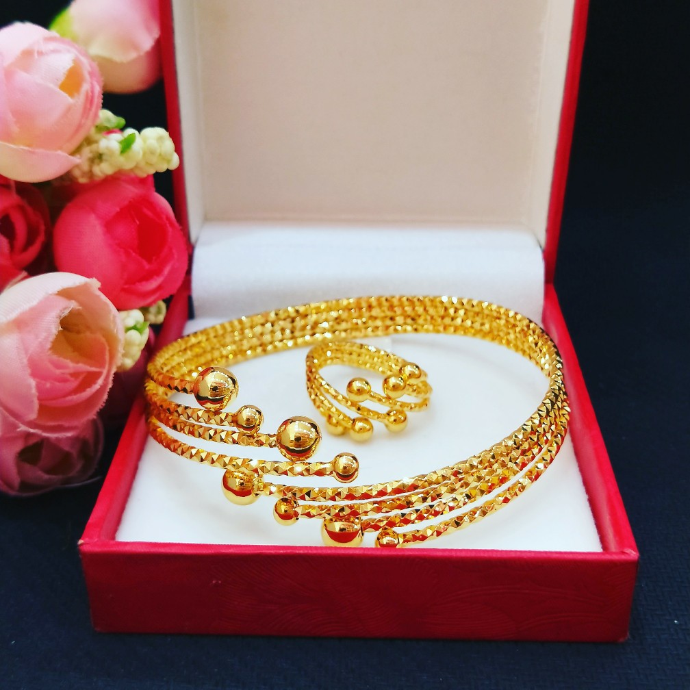 沙金光珠手镯女多层个性开口越南纯铜真空镀金色欧币饰品首饰批发