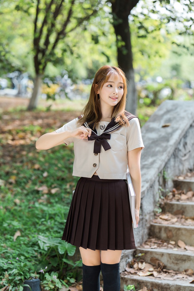 日系小清新奶茶二本水手服 女高校班服软妹jk制服 学生百褶裙套装