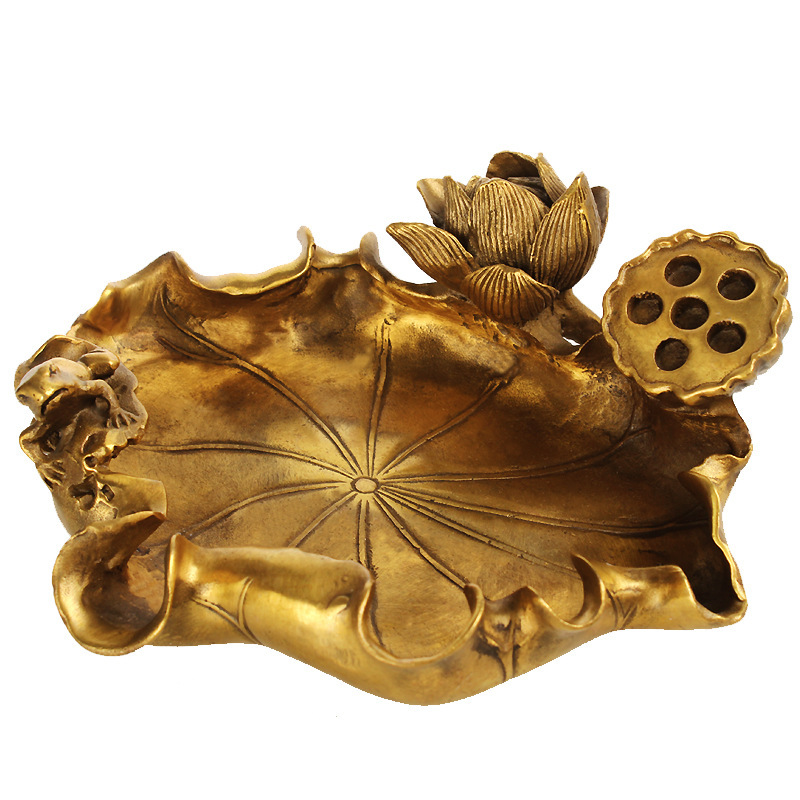 纯铜纯铜荷花烟灰缸摆件熏香炉盘香炉中式家居创意铜工艺品