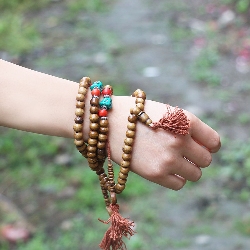 尼泊尔佛珠批发藏饰品西藏牦牛骨佛珠108颗念珠民族风毛衣链