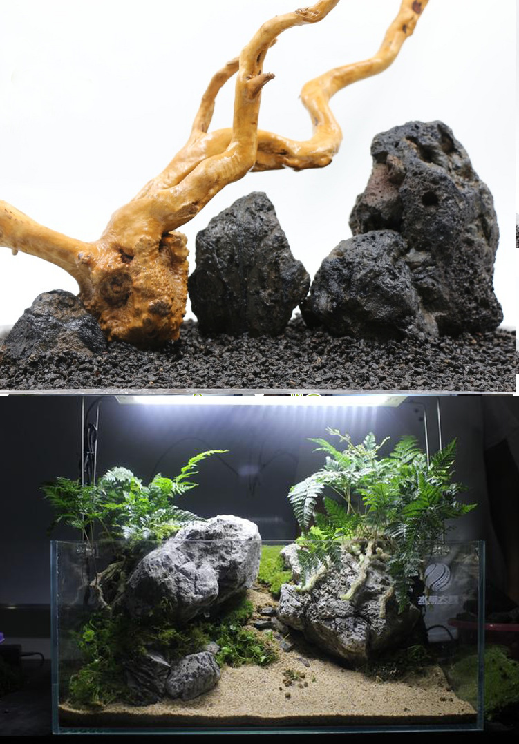 火山石熔岩石鱼缸水族箱造景装饰松皮石造景石青龙石松皮石火山岩-阿