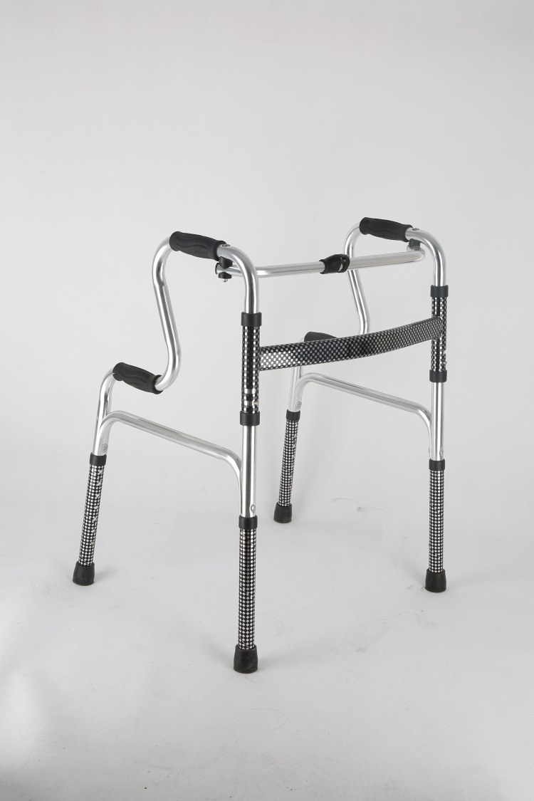 亮面哑光四脚学步器铝合金折叠助行器 老人残疾人辅助起身助步器