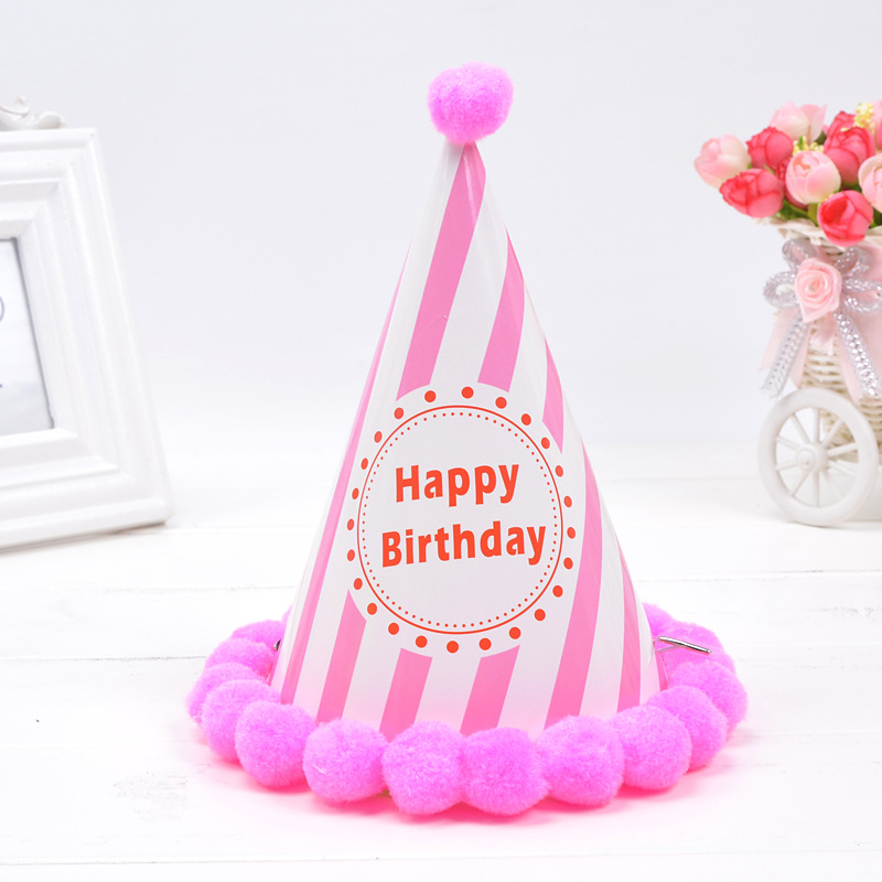 New Birthday Hat Children's Adult Party Decorative Cap Glitter Paper Plush Ball Cap Birthday Party Supplies Hat