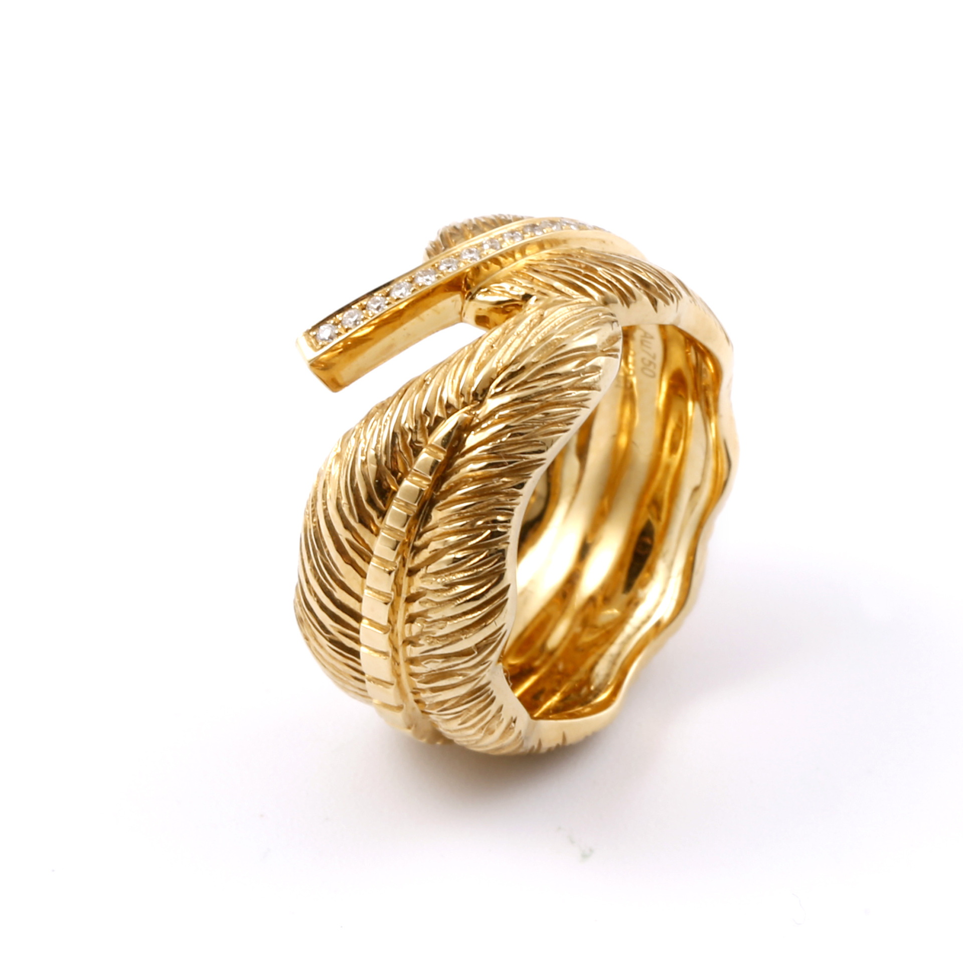 18k金戒指羽毛镶钻创意个性信语首饰个性定制现货可售